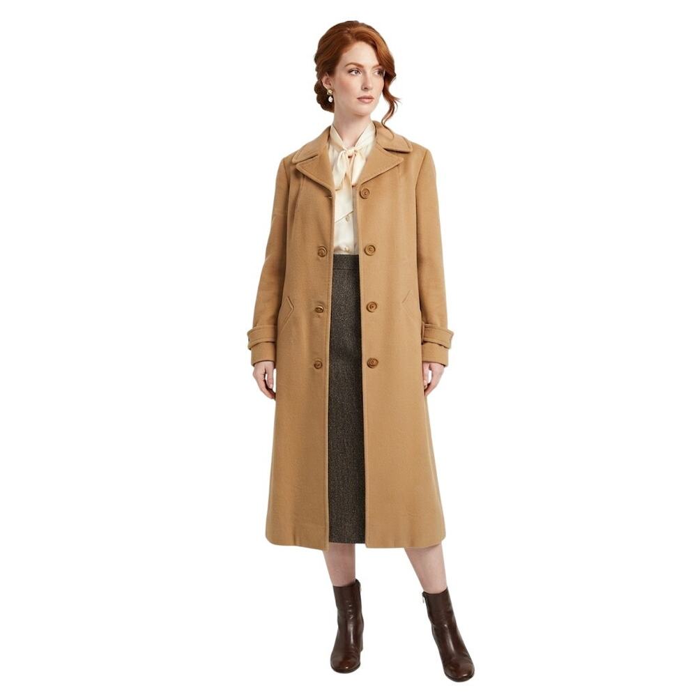 JULI DE ROMA Classic Vintage Heek Suede Tailored Maxi Overcoat Camel Large